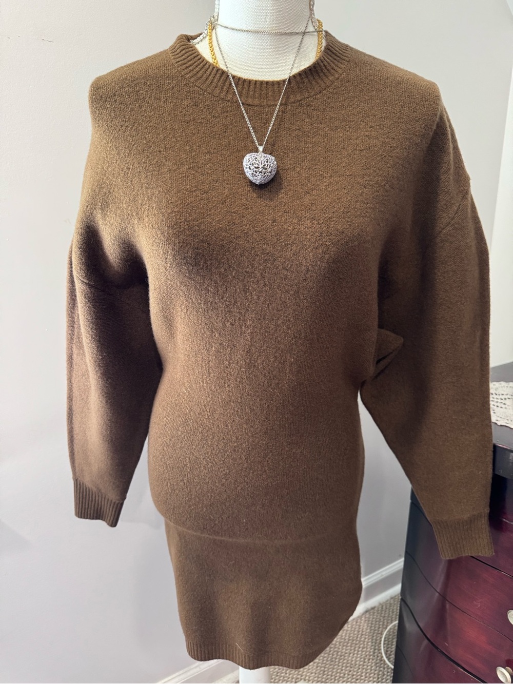 Zara Brown Crewneck Knit Sweater Dress